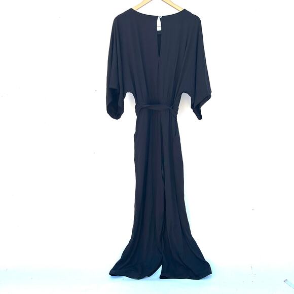 Garnet Hill Prato Knit Jumpsuit Black XS Extra Small Wide Leg Lyocell Flowy - Picture 5 of 10